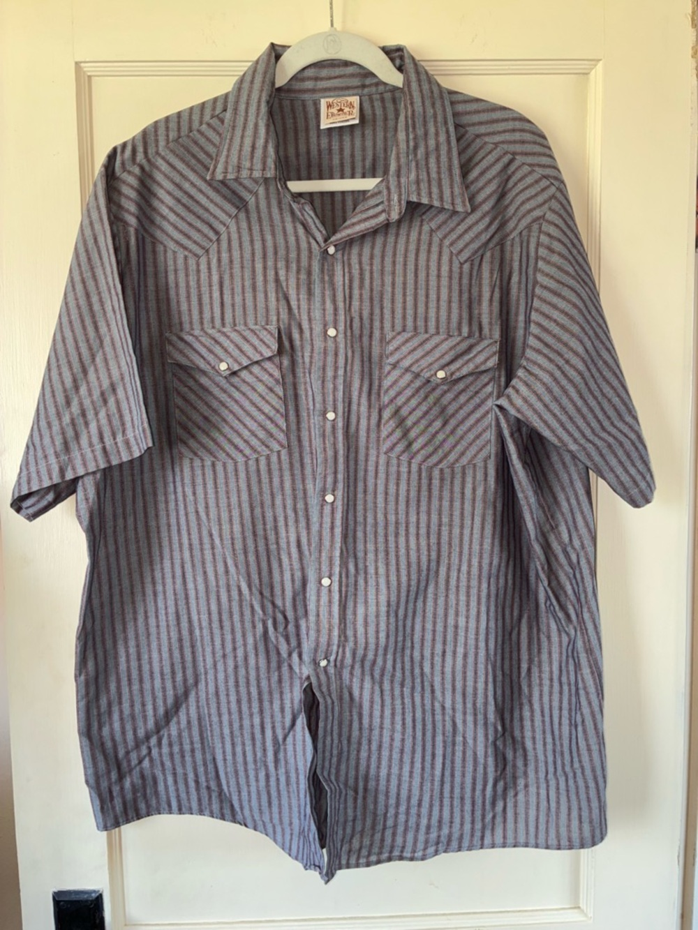 Western Frontier Mens Striped Pearl Snap Button Short Sleeve Shirt XXL Rodeo